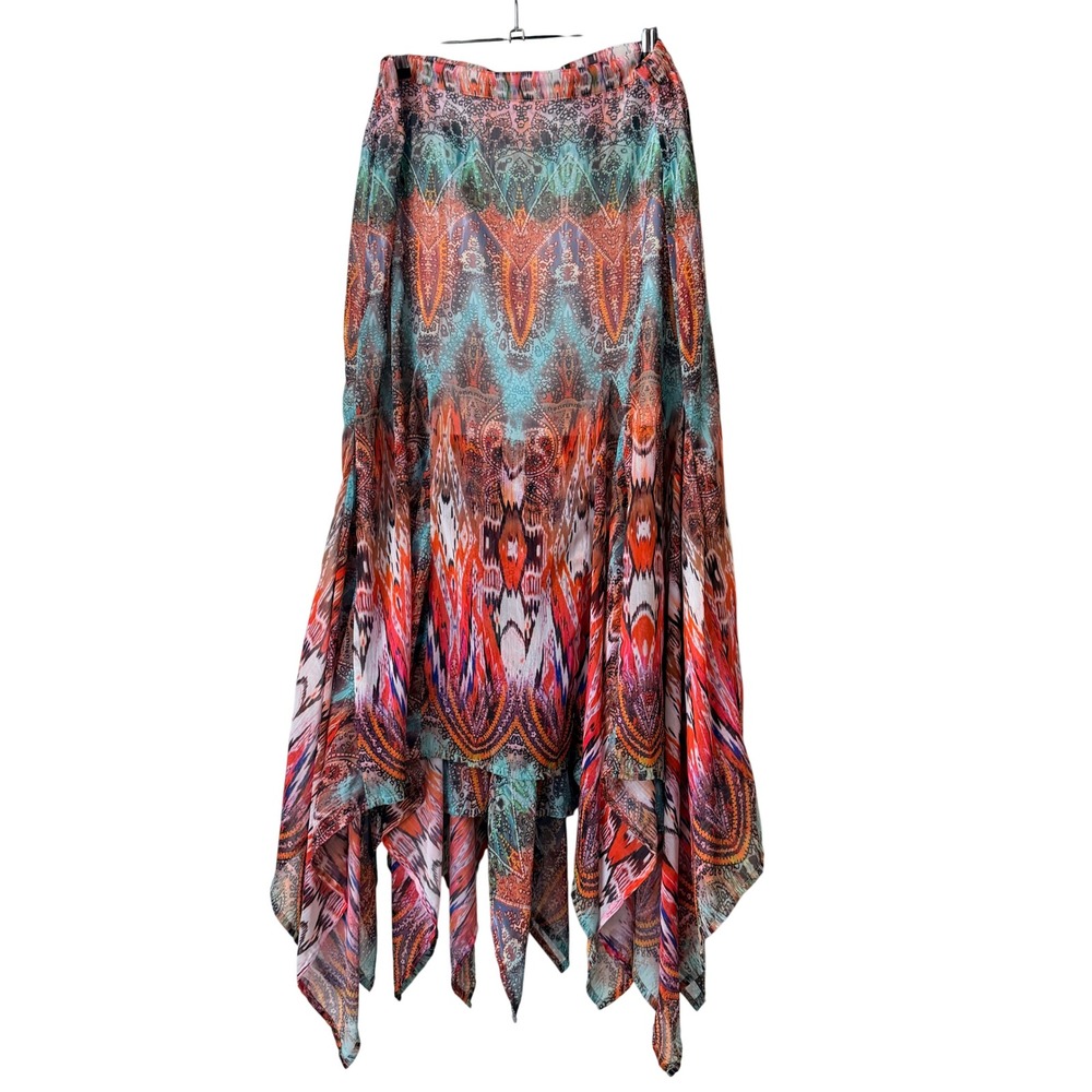 V Cristina Womens Multi Color Abstract Handkerchief Hem Maxi Skirt Size M Boho